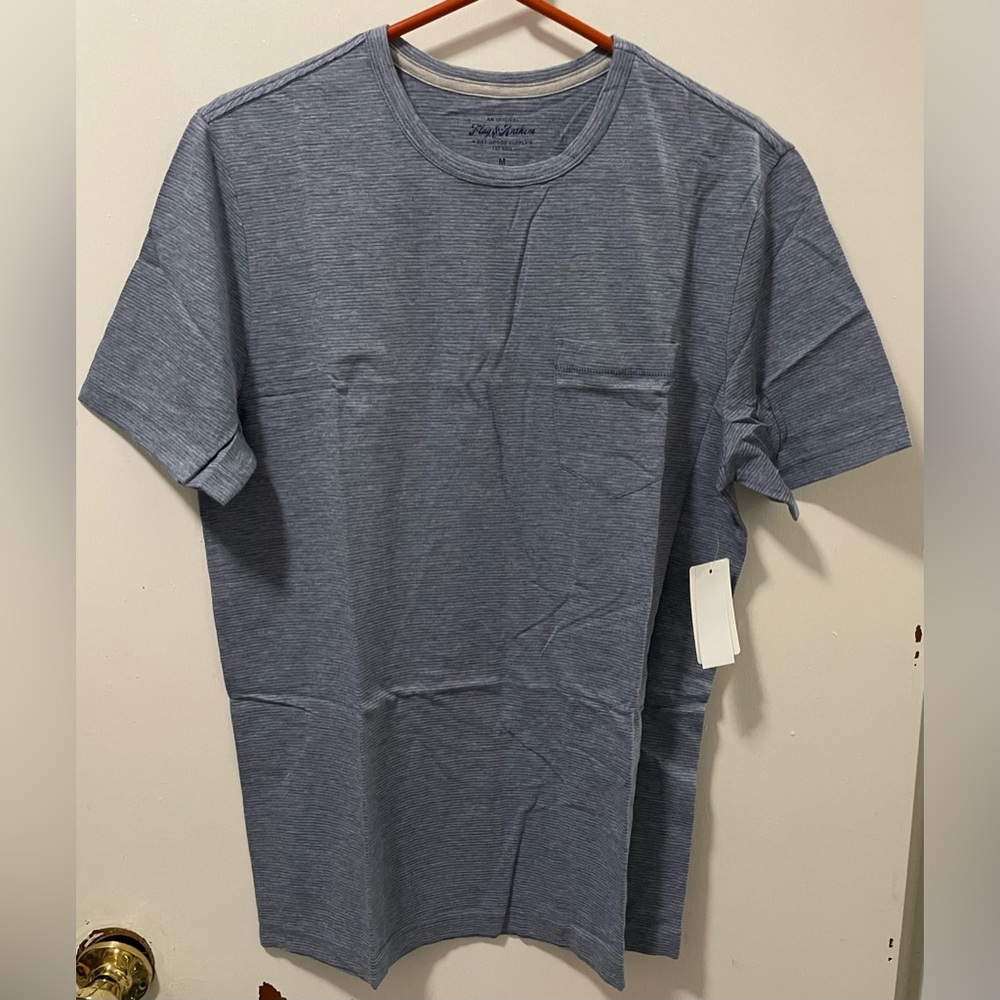 Flag & Anthem Men's Dusty Blue Striped Short Sleeve T-Shirt 100% Cotton Medium M